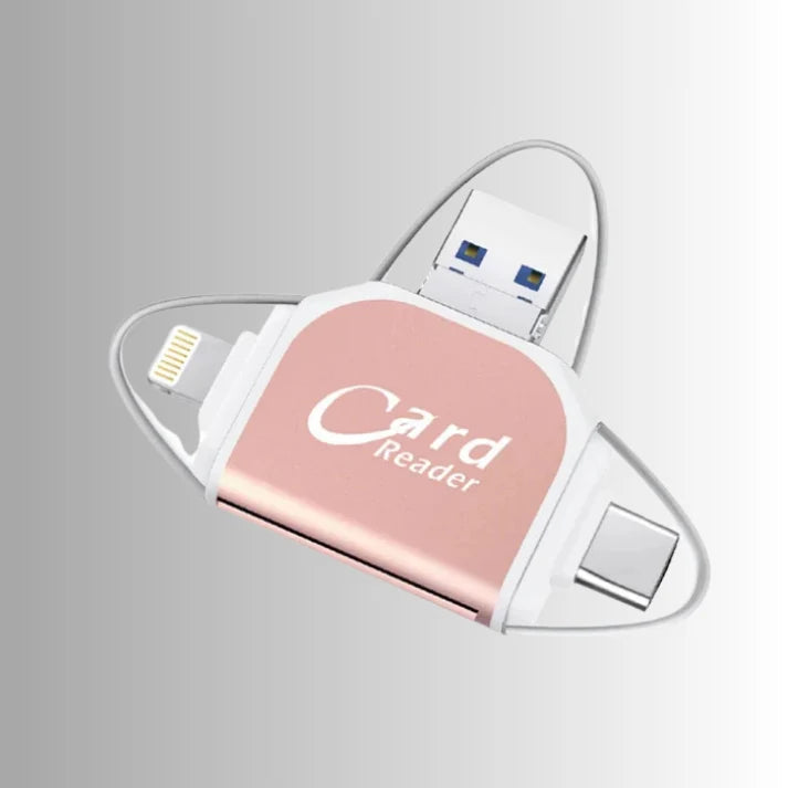 Memory Card Reader with USB, USB-C, Micro-USB and Lightning Connectors