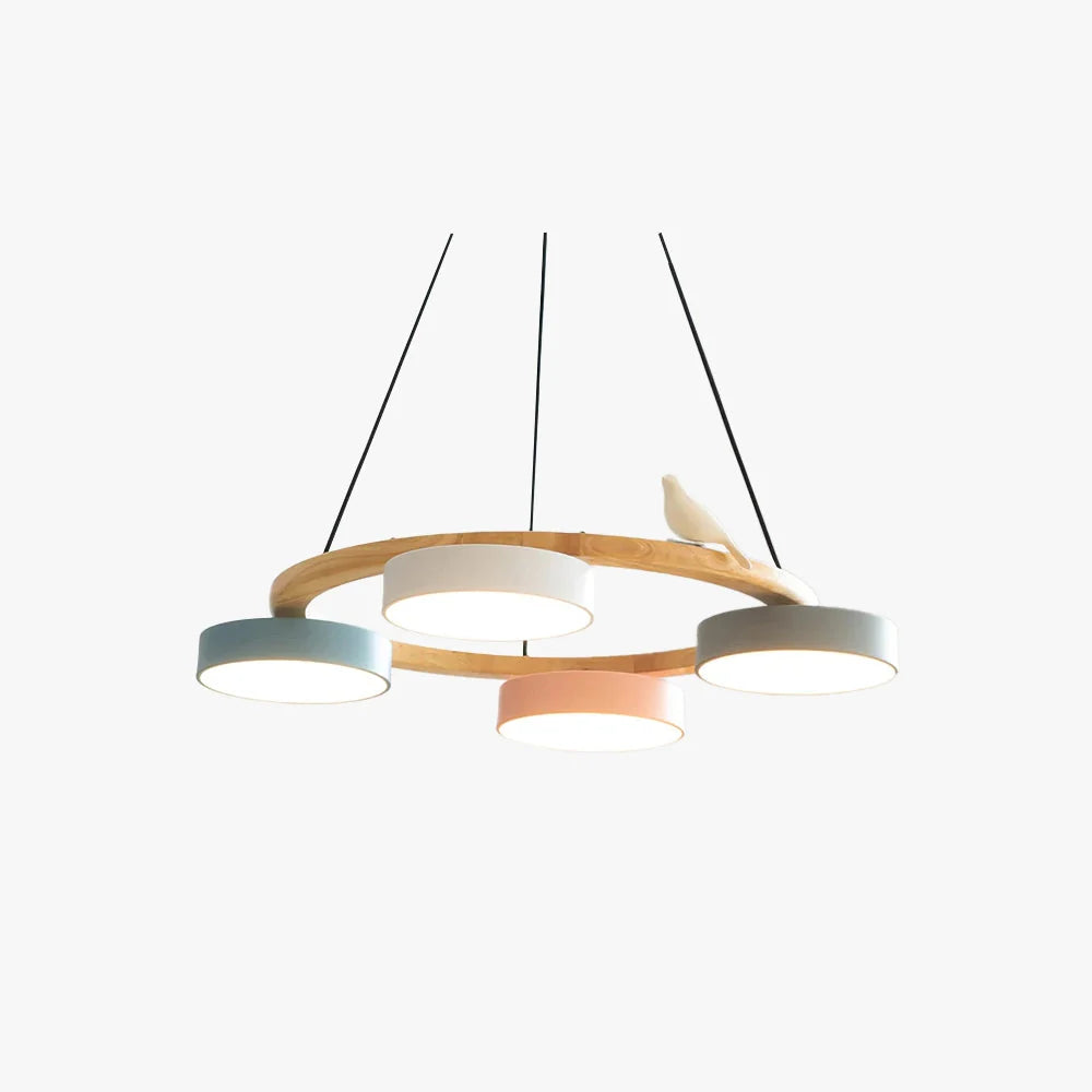 Pendant Chandelier | Round Bird Design & Wood, Resin & Acrylic Accents