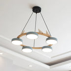 Pendant Chandelier | Round Bird Design & Wood, Resin & Acrylic Accents