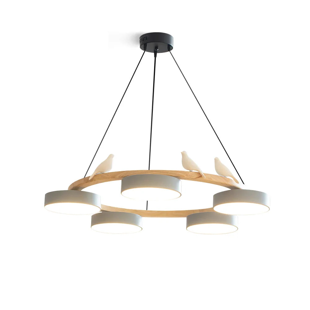 Pendant Chandelier | Round Bird Design & Wood, Resin & Acrylic Accents