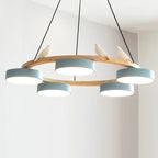 Pendant Chandelier | Round Bird Design & Wood, Resin & Acrylic Accents