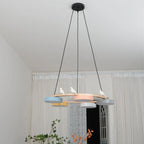Pendant Chandelier | Round Bird Design & Wood, Resin & Acrylic Accents