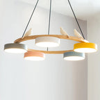 Pendant Chandelier | Round Bird Design & Wood, Resin & Acrylic Accents