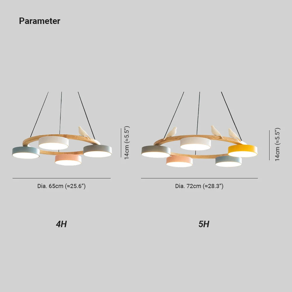 Pendant Chandelier | Round Bird Design & Wood, Resin & Acrylic Accents