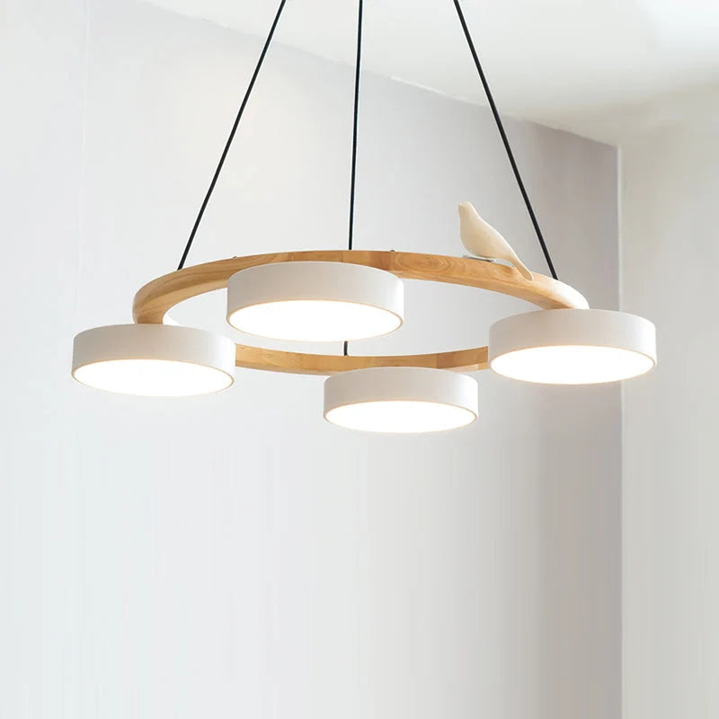 Pendant Chandelier | Round Bird Design & Wood, Resin & Acrylic Accents