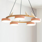 Pendant Chandelier | Round Bird Design & Wood, Resin & Acrylic Accents