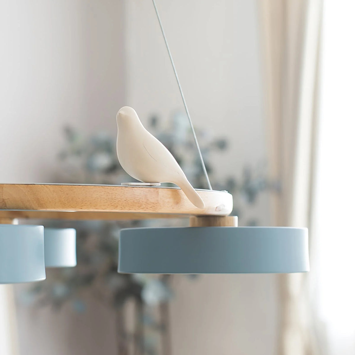 Pendant Chandelier | Round Bird Design & Wood, Resin & Acrylic Accents