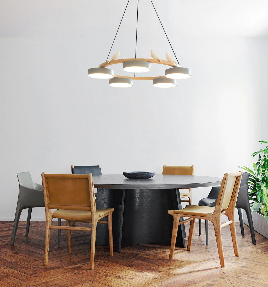 Pendant Chandelier | Round Bird Design & Wood, Resin & Acrylic Accents