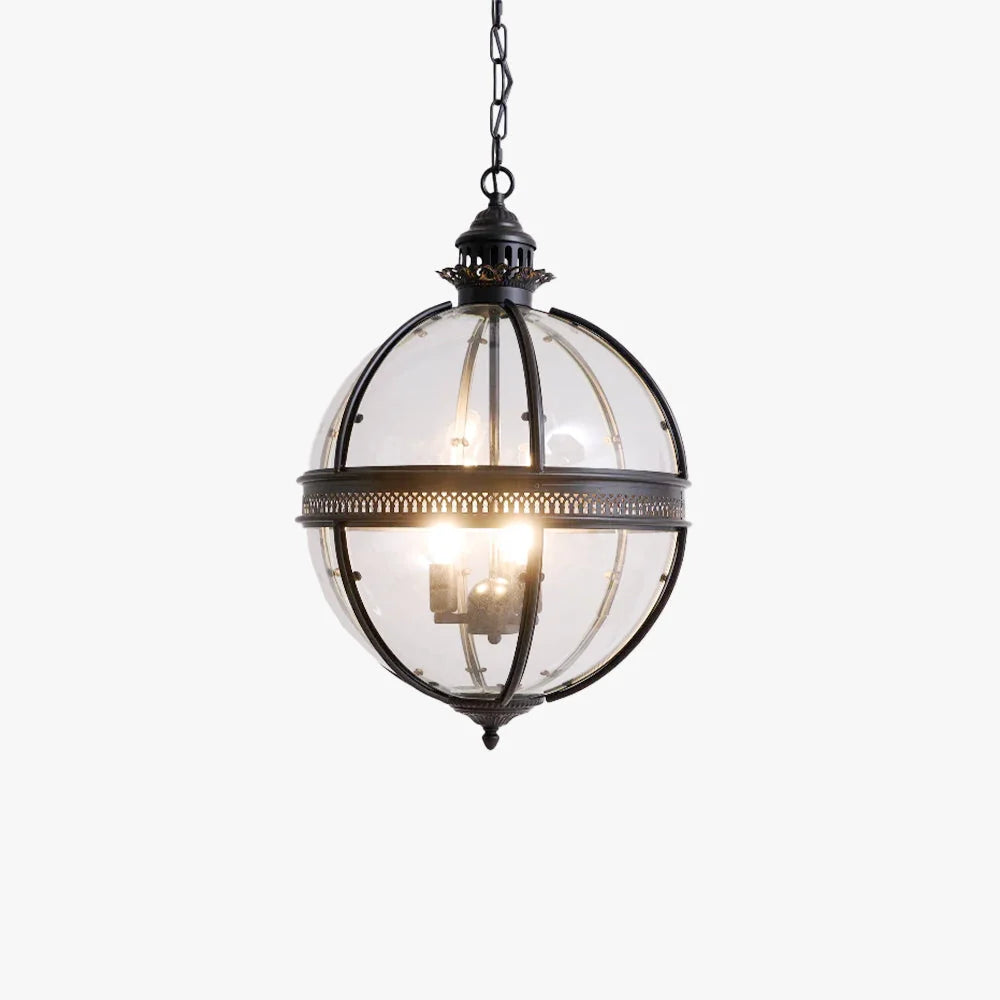 Pendant Lamp | Vintage Spherical Glass & Rust-Colored Metal Frame