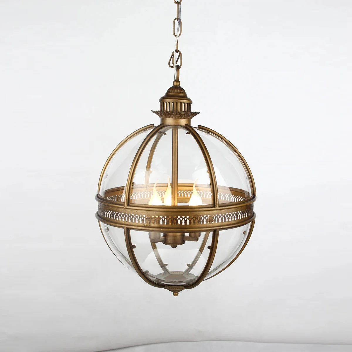 Pendant Lamp | Vintage Spherical Glass & Rust-Colored Metal Frame