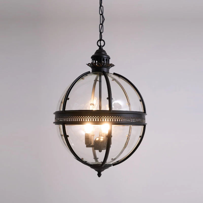 Pendant Lamp | Vintage Spherical Glass & Rust-Colored Metal Frame