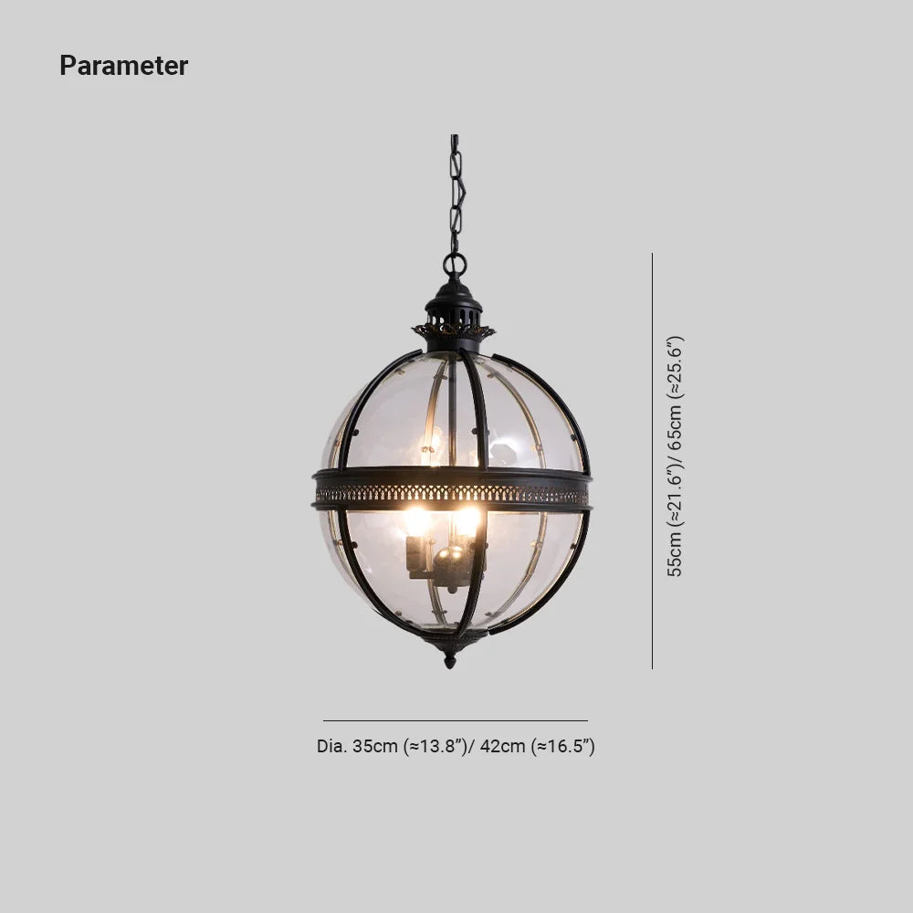 Pendant Lamp | Vintage Spherical Glass & Rust-Colored Metal Frame