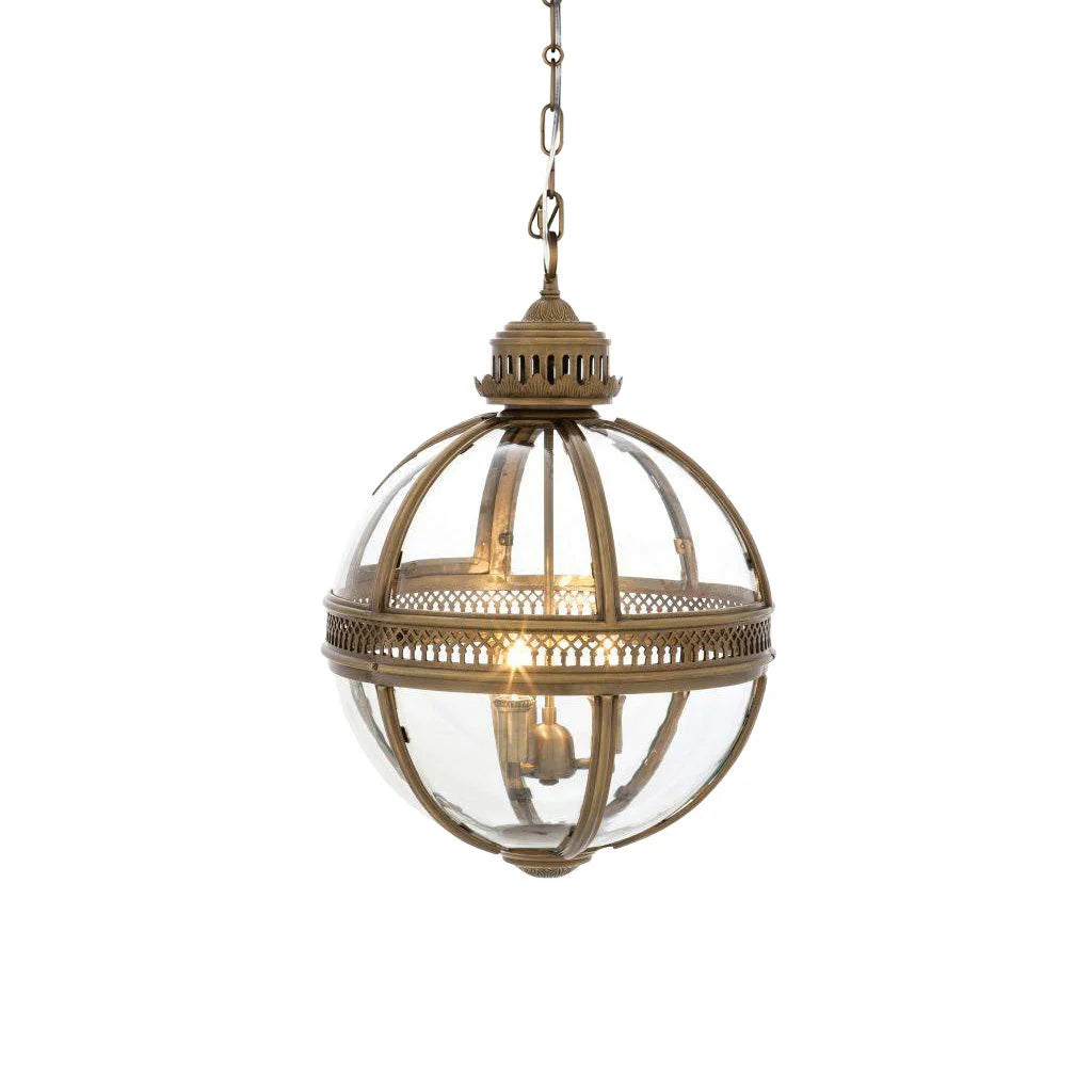 Pendant Lamp | Vintage Spherical Glass & Rust-Colored Metal Frame
