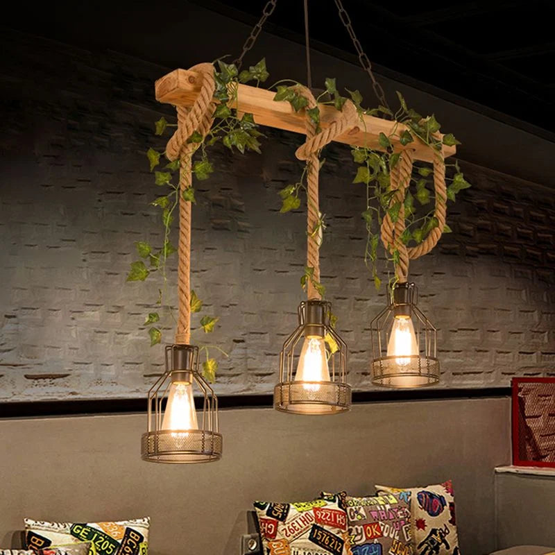 Pendant Light | Caged Wood & Metal & Adjustable Cord | 3/5-Light