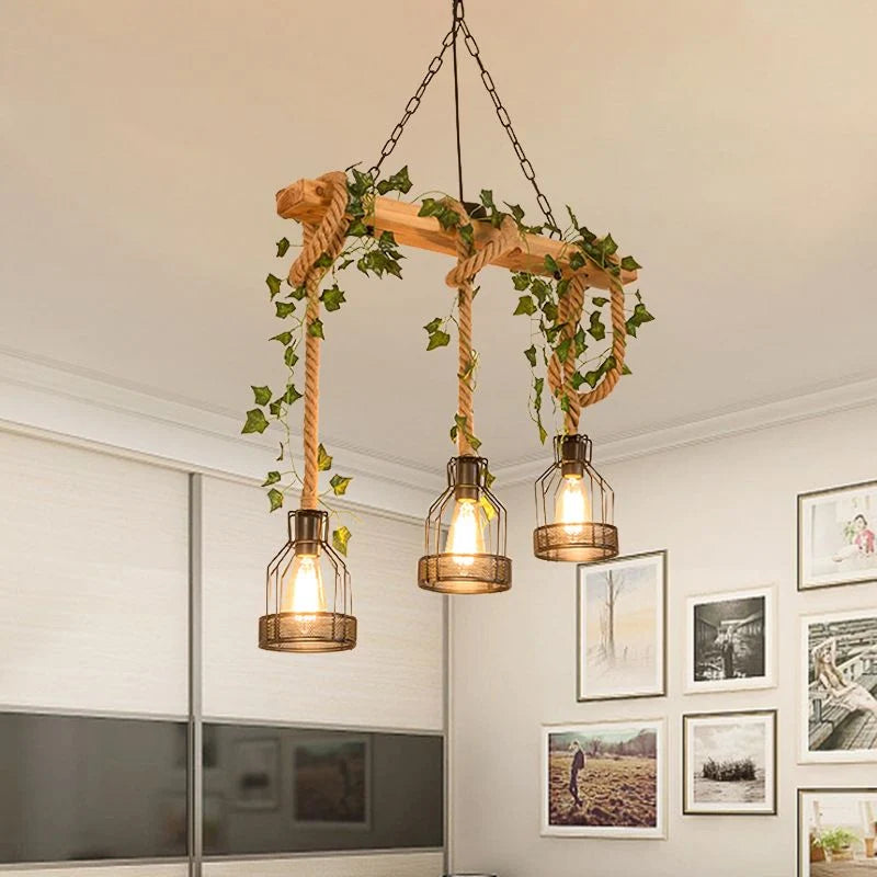 Pendant Light | Caged Wood & Metal & Adjustable Cord | 3/5-Light