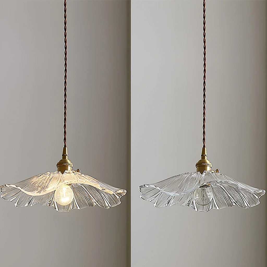 Pendant Light | Flower-Shaped Glass & Brass Accents | Three-Colour Switch