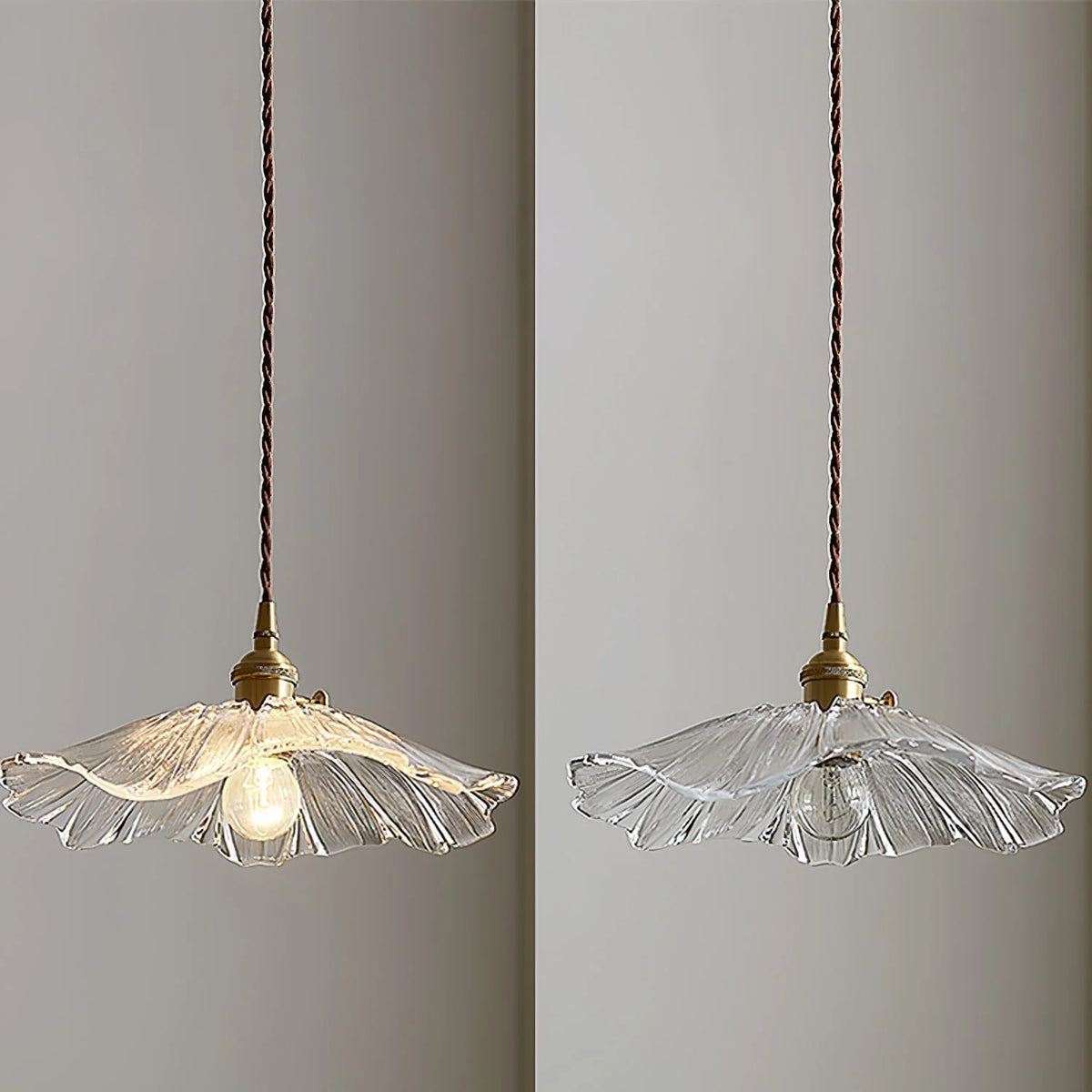 Pendant Light | Flower-Shaped Glass & Brass Accents | Three-Colour Switch