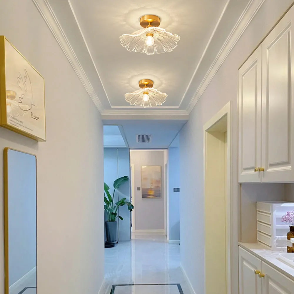 Pendant Light | Flower-Shaped Glass & Brass Accents | Three-Colour Switch