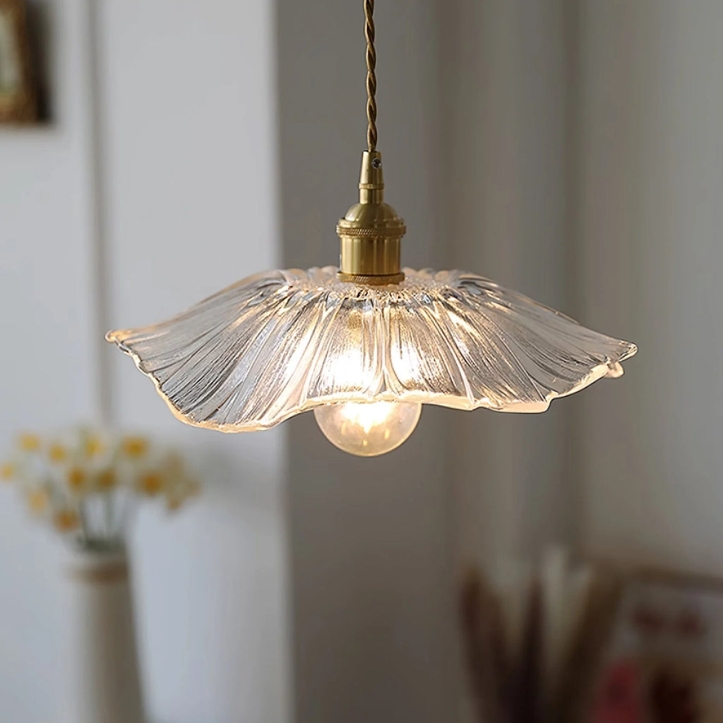 Pendant Light | Flower-Shaped Glass & Brass Accents | Three-Colour Switch