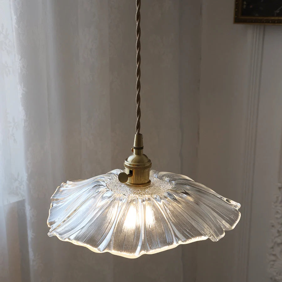 Pendant Light | Flower-Shaped Glass & Brass Accents | Three-Colour Switch