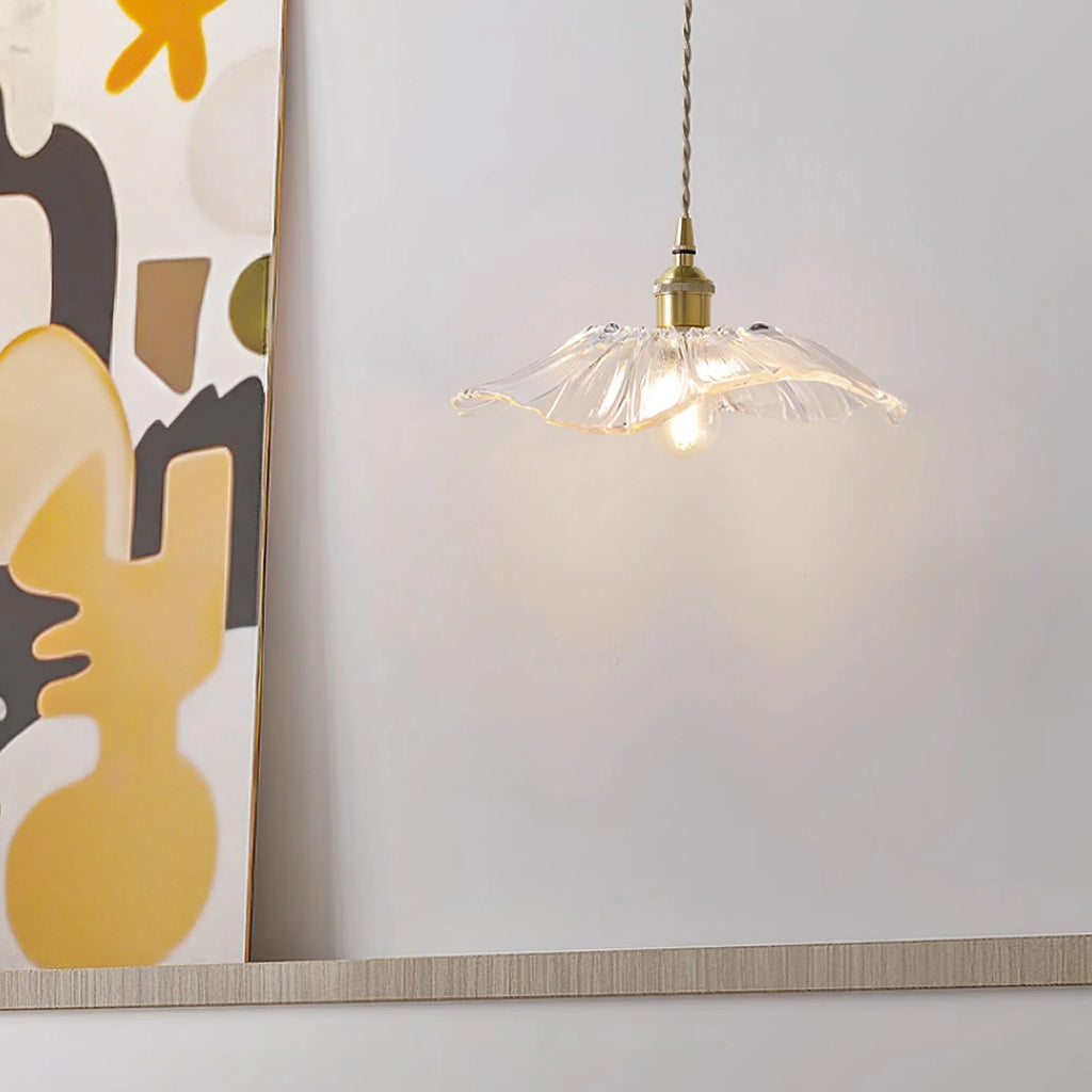 Pendant Light | Flower-Shaped Glass & Brass Accents | Three-Colour Switch