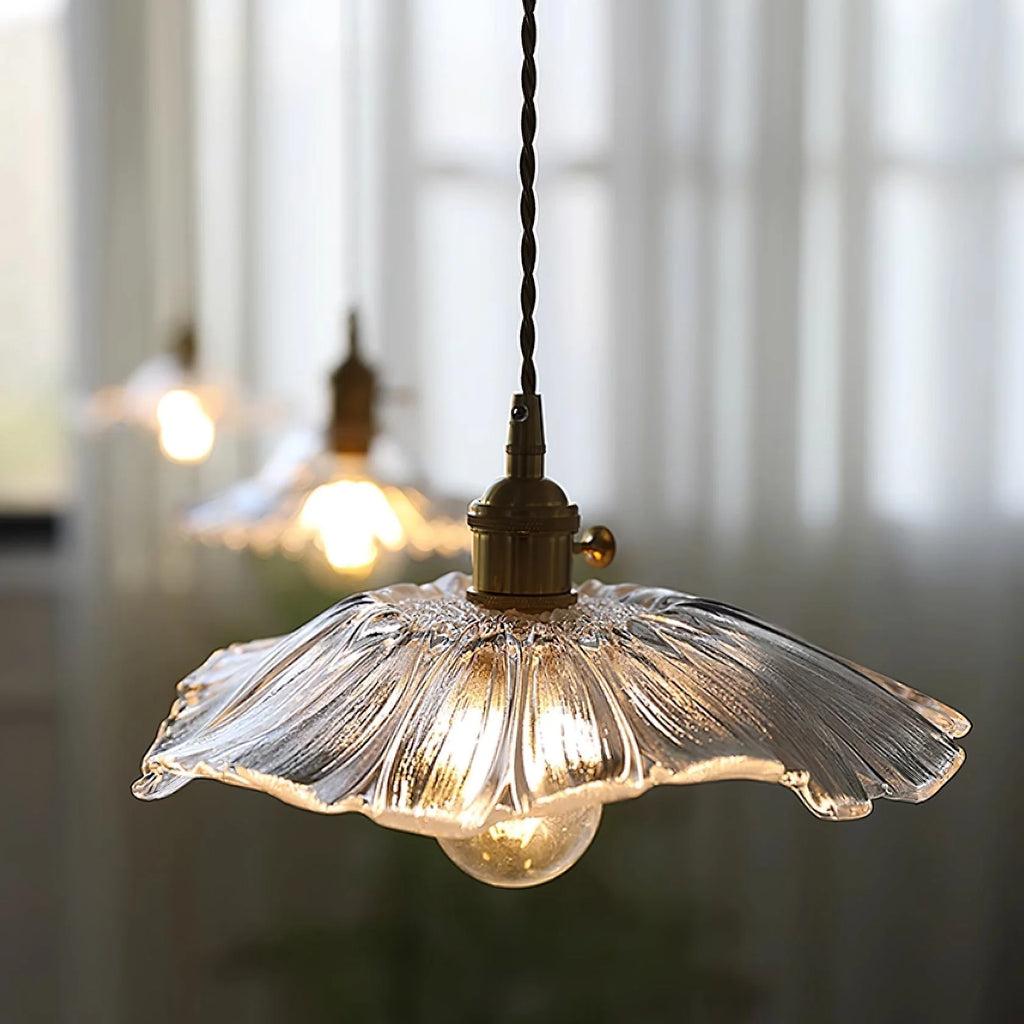 Pendant Light | Flower-Shaped Glass & Brass Accents | Three-Colour Switch