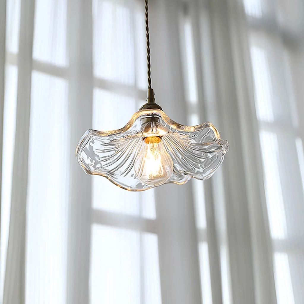 Pendant Light | Flower-Shaped Glass & Brass Accents | Three-Colour Switch