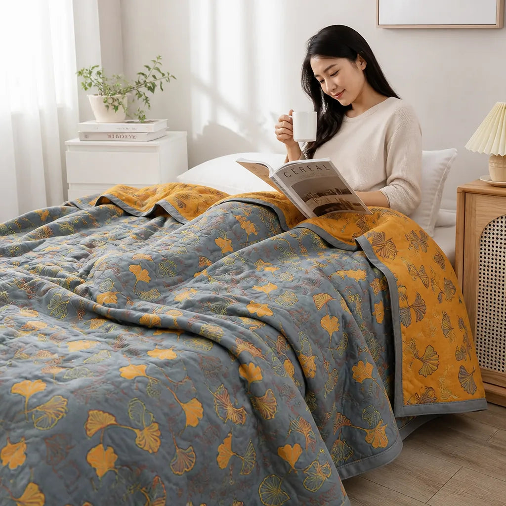 Quilt with Ginkgo Leaf Pattern