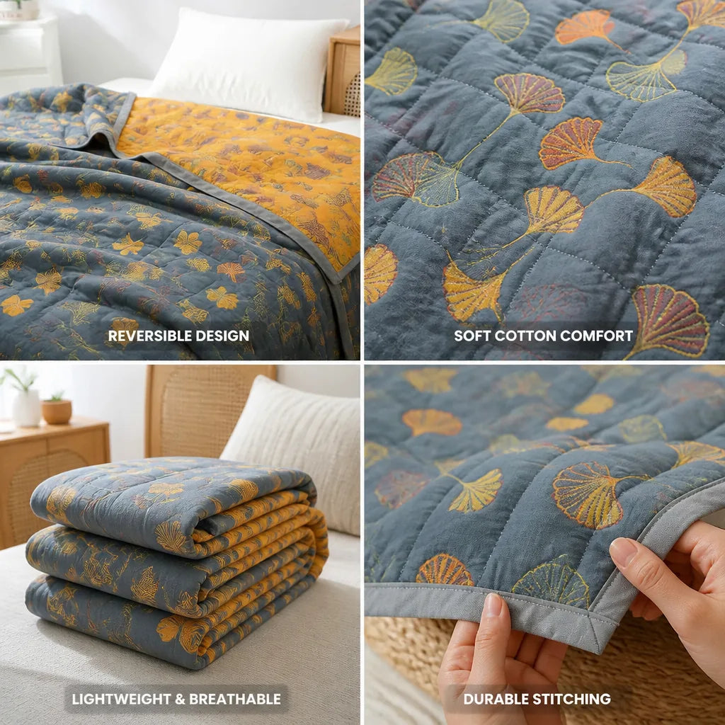 Quilt with Ginkgo Leaf Pattern