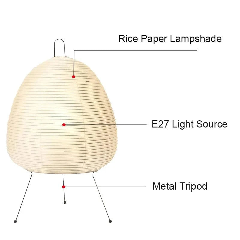 Table Lamp | Rice Paper Shade & Iron Base | 43 x 26 cm