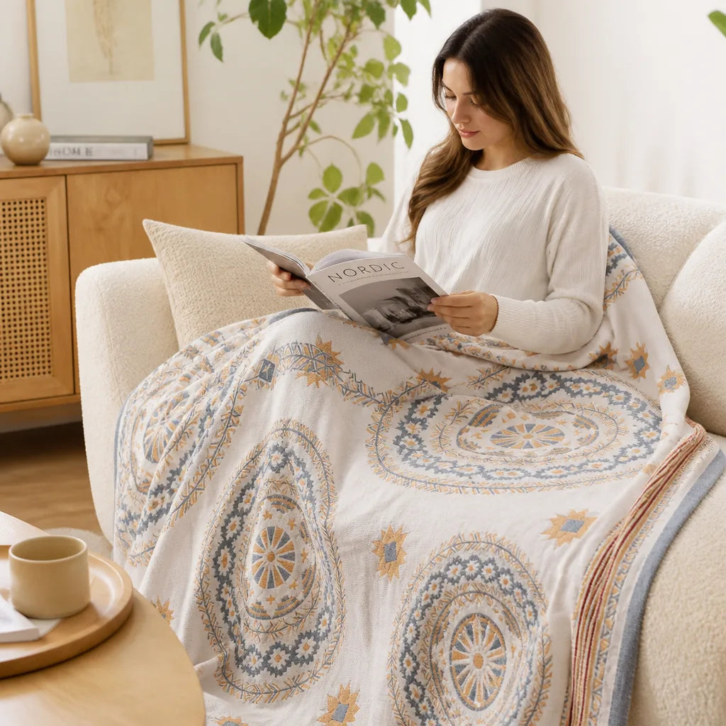 Throw Blanket with Mandala Pattern