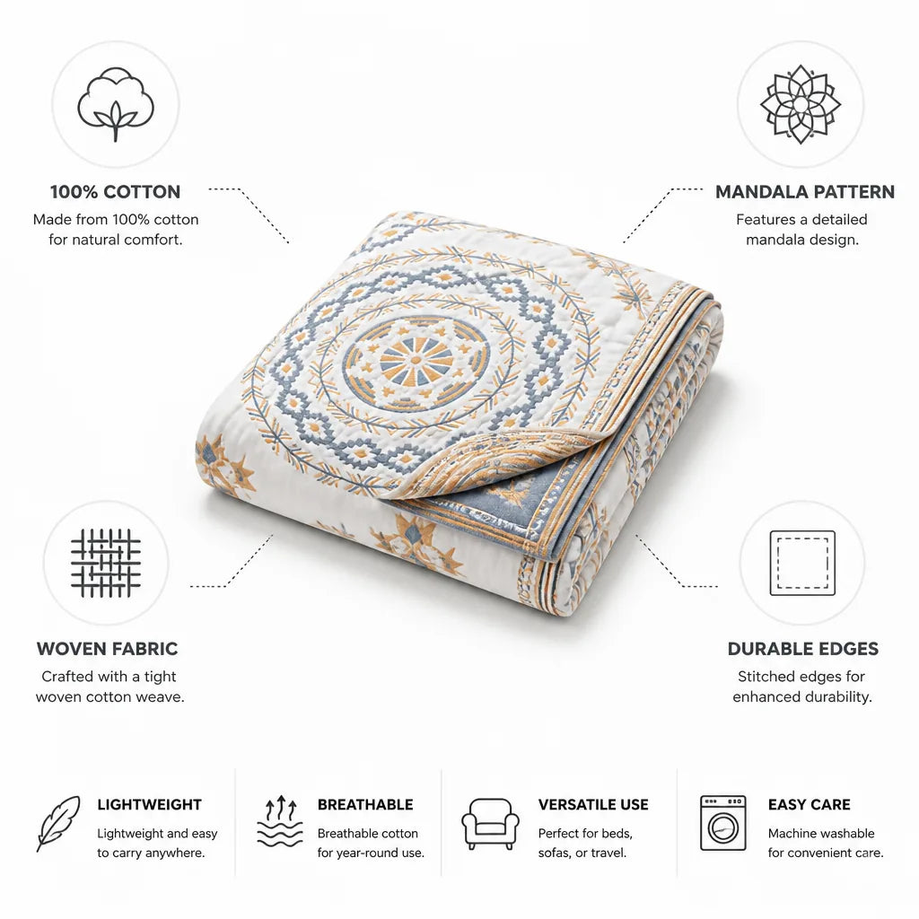 Throw Blanket with Mandala Pattern