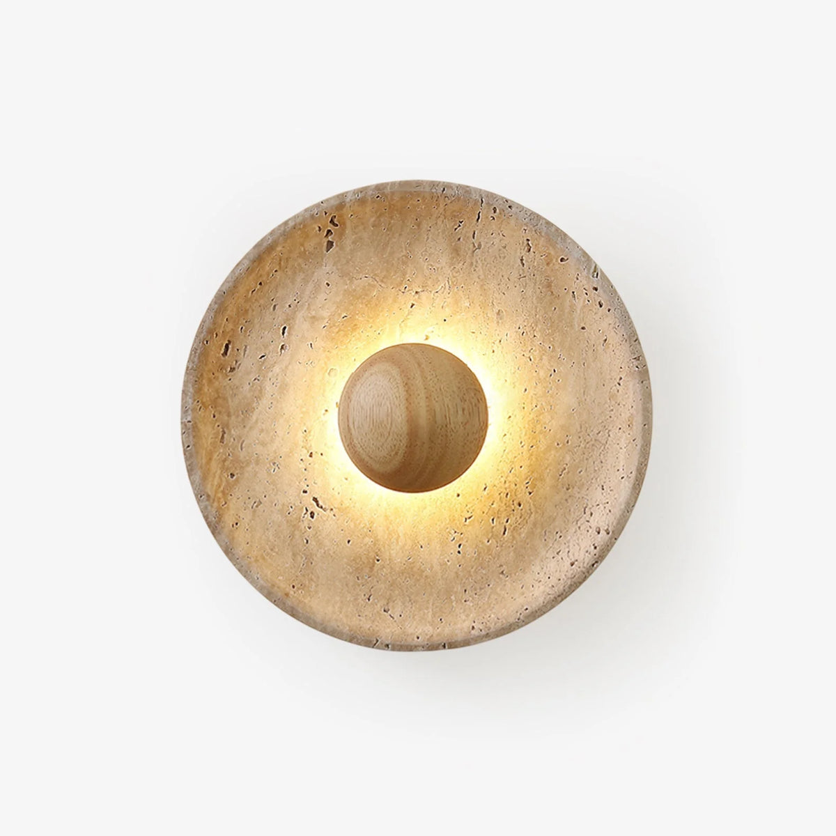 Wall Lamp | Travertine & Wood Halo | 25 cm