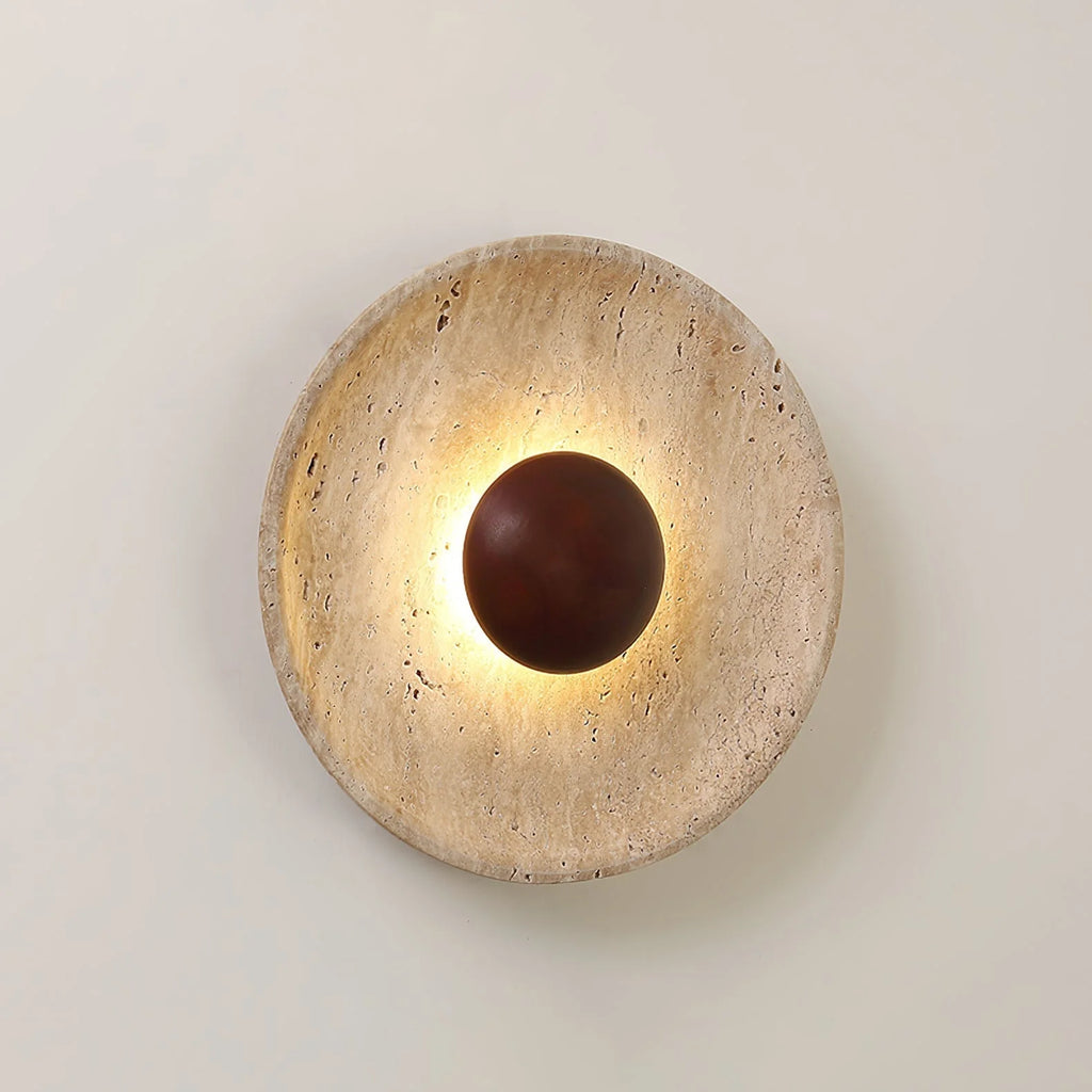 Wall Lamp | Travertine & Wood Halo | 25 cm
