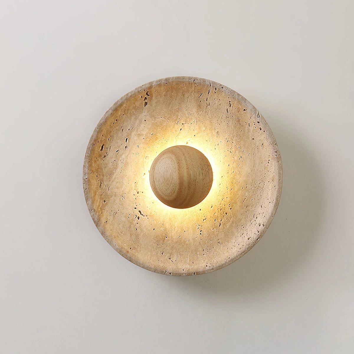 Wall Lamp | Travertine & Wood Halo | 25 cm