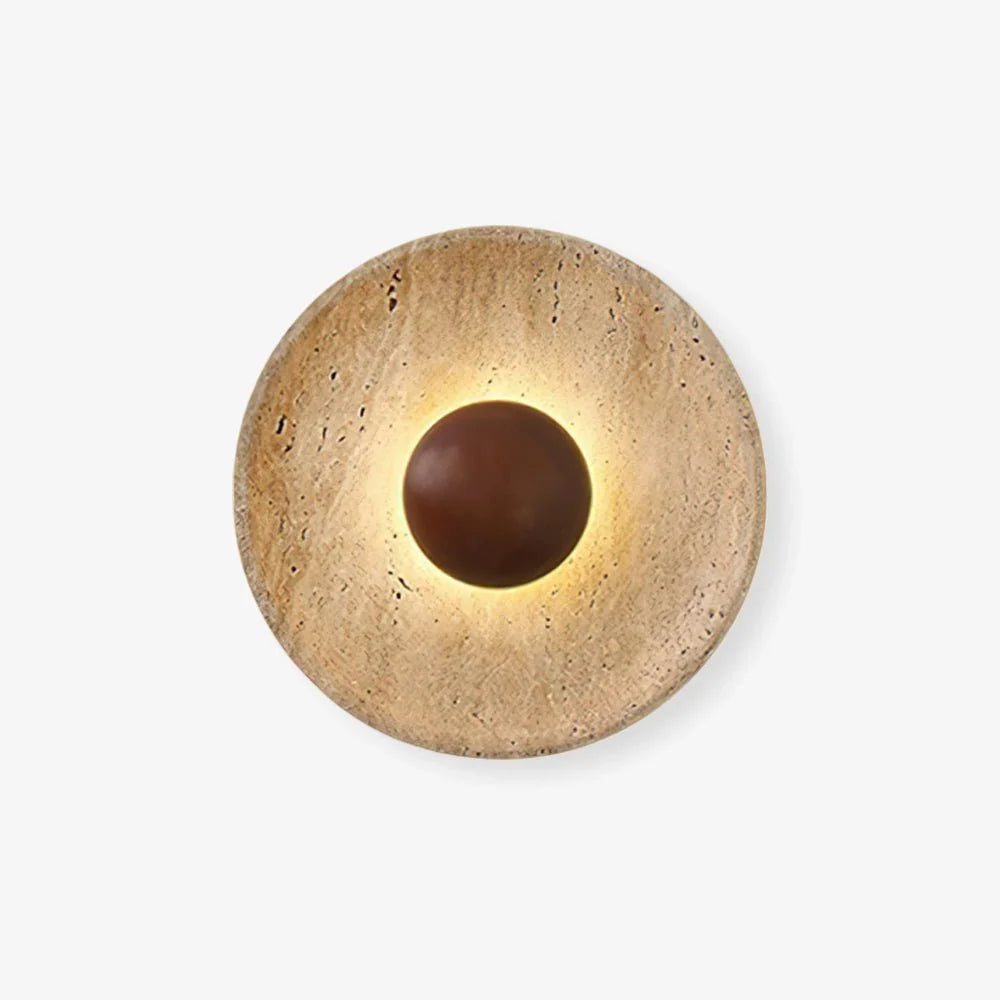 Wall Lamp | Travertine & Wood Halo | 25 cm