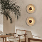 Wall Lamp | Travertine & Wood Halo | 25 cm