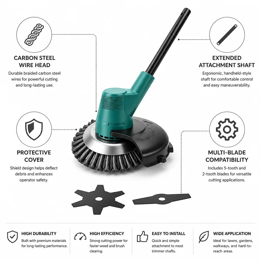 Weed Trimmer Attachment with Carbon Steel Wire Head