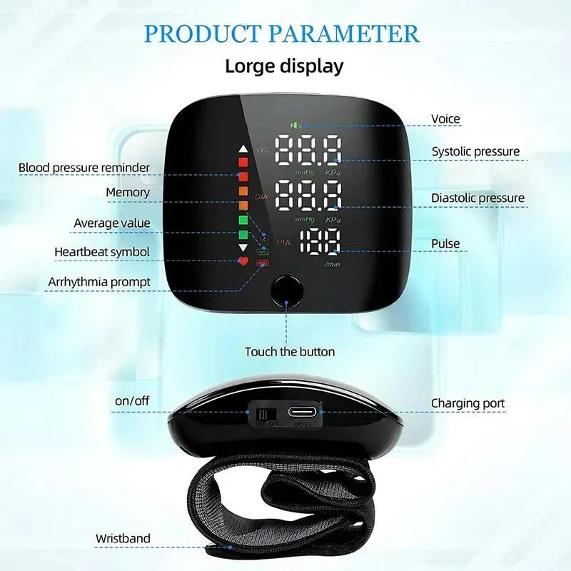 Wrist Blood Pressure Monitor | Voice Alerts & USB-C Rechargeable
