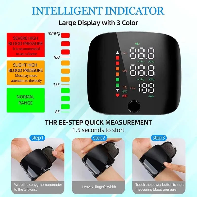 Wrist Blood Pressure Monitor | Voice Alerts & USB-C Rechargeable
