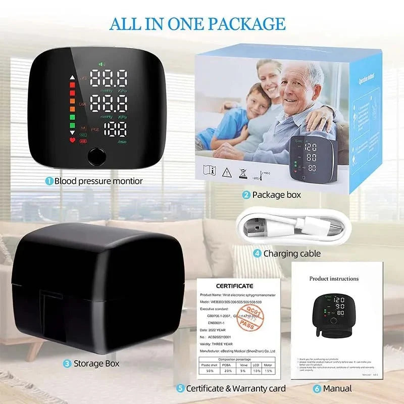 Wrist Blood Pressure Monitor | Voice Alerts & USB-C Rechargeable